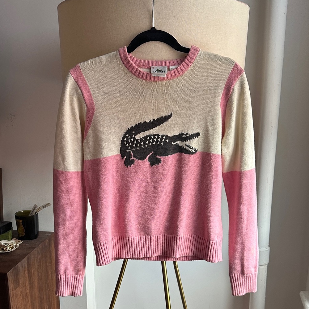 Lacoste Women's Sweater in Pink and Cream